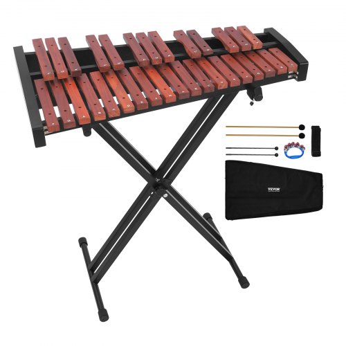 

VEVOR Xilófono Glockenspiel 32 Notas, Instrumento de Percusión Profesional de Madera, con Soporte de Altura Ajustable 320–950 mm, 4 Mazos y Bolsa de Transporte, para Principiantes, Amplio Rango