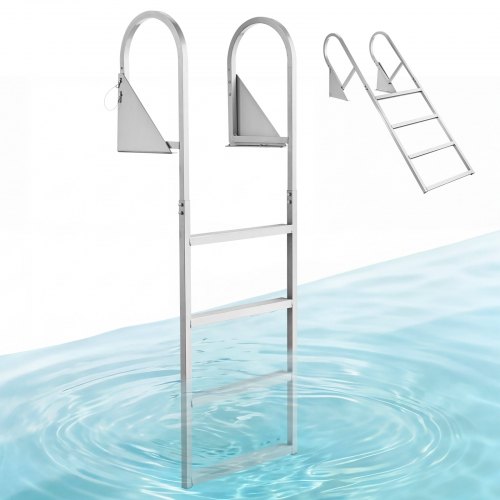 

VEVOR Escalera de Muelle 540 x 50 mm con 4 Peldaños Antideslizantes de Aleación de Aluminio, Escalera de Pontón Abatible con Pasamanos, Cuerda, Soporta 159 kg, para Piscinas Embarcaciones Barcos Lago