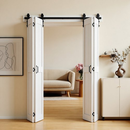 

VEVOR Puerta Corredera Plegable, Estilo Granero, Fabricada en MDF, con Kit de Montaje, Diseño de Marco en H Compacto y Paneles Premontados, Apto para Dormitorio y Salón, Blanco, 1829 x 2134 x 35 mm