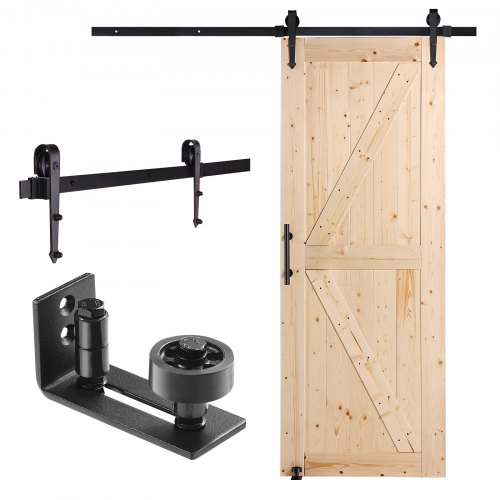 

VEVOR Kit de Herrajes y Puerta Corrediza de Madera 762x2133,6mm Silenciosa y Suave Kit de Puerta Corrediza con Guía de Piso Manija de Puerta Losa con Paneles de Madera de Abeto Fácil de Instalar