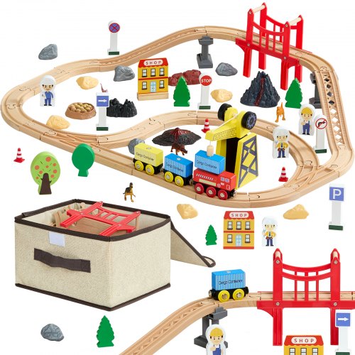 

VEVOR Juego de Tren de Madera con Pistas, 70 Piezas con Accesorios, Grúa Magnética Camión Dinosaurio, Diseños Múltiples, Set Educativo, Juguete Compatible con Marcas Principales para Niños 3 a 8 Años
