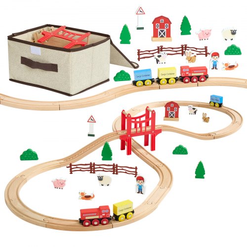 

VEVOR Juego de Tren de Madera con Pistas, 39 Piezas con Accesorios, Campestre Puentes Vías Magnéticas, Set Educativo, Diseños Múltiples, Juguete para Niños 3 a 8 Años Compatible con Marcas Principales