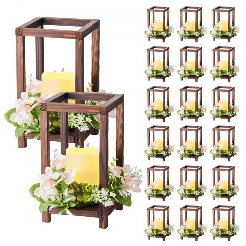 

VEVOR Faroles de Madera para Bodas 20 Juegos con Velas LED y Coronas de Flores, Farolillos para Velas 140 x 140 x 254,8 mm, Candelabros para Decoración Rústica de Mesa de Boda, para Fiestas, Marrón