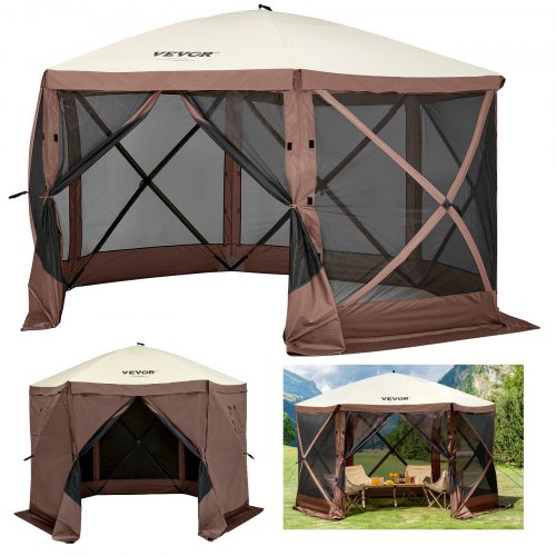 

VEVOR Tienda Refugio Emergente para Acampar Parasol de 6 Lados con Ventanas de Malla, Bolsa de Transporte Portátil, Estacas para el Suelo, Tiendas de Campaña Grandes para Acampar al Aire Libre, Césped