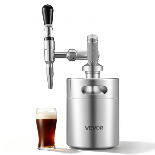 VEVOR Cafetera Nitro Cold Brew 2 L, Cuerpo del Tanque de Acero Inoxidable, con Dispensador y Válvula de Alivio de Presión, Material Apto para Uso Alimentario, para Café Frío, Té, Leche, Zumo