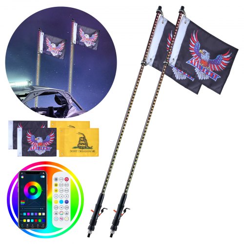 

VEVOR 2 Luces LED Tipo Látigo con Antena y Bandera Control Remoto ∅ 31 × 1230 mm