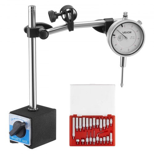 VEVOR Indicador de Cuadrante, con Soporte de Varilla Doble y Estuche, Acero Inoxidable y Aleación Aluminio, Precisión 0,03 mm, Rango Medición 0 a 25,4 mm, con Varillas de Centrado no Magnéticas