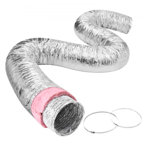

VEVOR Tubo Flexible Aislado 208x7620 mm Conducto de Ventilación con Aislamiento Térmico de Aluminio PET con 2 Abrazaderas de Manguera Protección de 3 Capas para Calefacción, Refrigeración, R-6.0