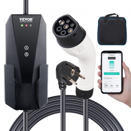 

VEVOR Cargador EV Portátil Tipo 2 Cargador de Coche Eléctrico 16 A 3,7 kW con 8,6 m CEE 7/7 Plug Estación de Carga IEC62196 Impermeable IP66 con Bolsa de Almacenamiento Gancho Cable de Carga