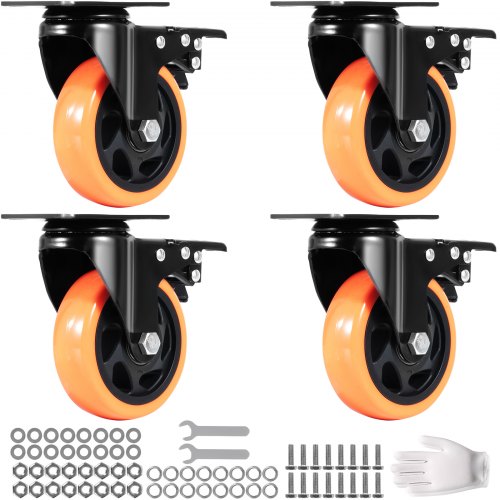 

VEVOR Ruedas Giratorias con Placa Juego de 4 Ruedas para Muebles, Ruedas Silenciosas de PVC de 101,6 mm con Freno de Bloqueo A/B, Capacidad de Carga de 159 kg por Rueda para Carros de Banco de Trabajo