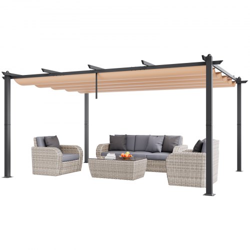 

VEVOR Pérgola Retráctil de Aluminio de 3,6x4,86x2,3m con Dosel Beige de Exterior