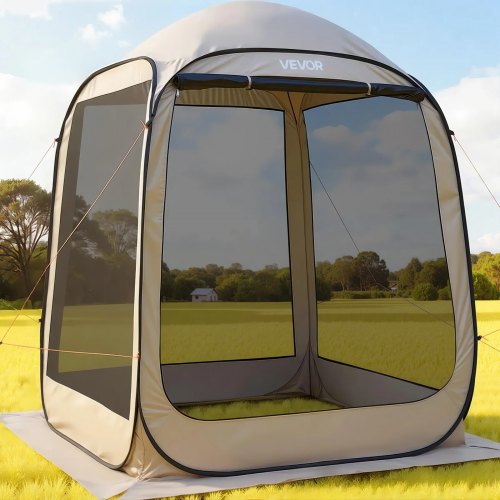 VEVOR Carpa Plegable con Mosquitera, 1825 x 1825 x 2200 mm, para 4-6 Personas, Polígono de 4 Lados, con Bolsa de Transporte, Laterales de Malla y Estacas para el Suelo. al Aire Libre, Color Beige