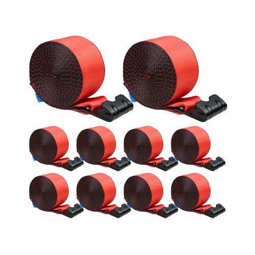 

VEVOR Correa de cabrestante 4" x 30 pies 10 Piezas Capacidad de carga 2,7T Correas de camión de resistencia a la rotura 8,2 T con gancho plano, control de carga para remolques, granjas, rescates, rojo