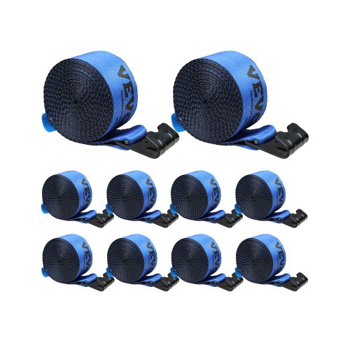 

VEVOR Correa para cabrestante de 4 x 30 pies, 10 Piezas, carga de 2,7T, resistencia a la rotura de 8,2 T, correas para camión con gancho plano, control de carga para remolques, granjas, rescates, azul