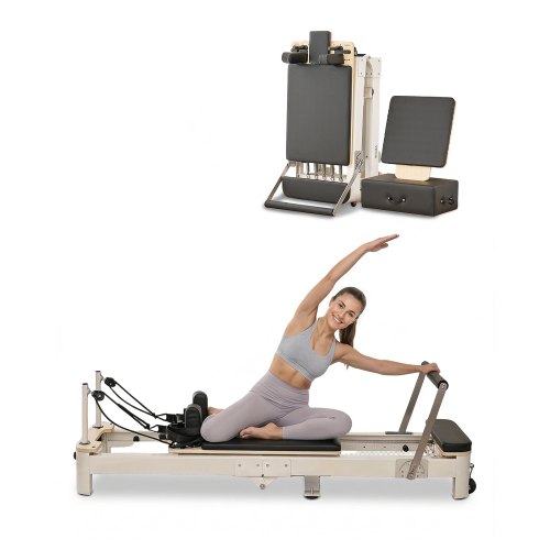 

VEVOR Reformer de Pilates Plegable de Aleación de Aluminio Máquina de Pilates para Gimnasio con Cajón para Sentarse Equipo de Pilates Doble Resistencia Resorte y Cuerda Hasta 181,4kg, 221,5x70x83 cm