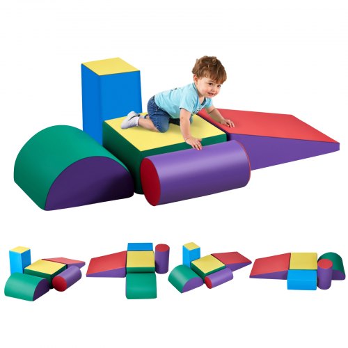 

VEVOR 5 PCS Juego de Juguetes de Escalada de Espuma, Bloques de Escalada de Cuero Sintético, Juego de Actividades para Trepar y Gatear en Interiores Fácil de Limpiar, para Niños de 6 Meses a 3 Años