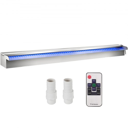 

VEVOR Fuente Rectangular para Piscina Acero Inoxidable Cascadas para Piscinas 151 x 11,5 x 8 cm Fuente de Piscina Exterior Flujo de Agua con Tira LED de Colores Cascada de Jardín Patio Estanque