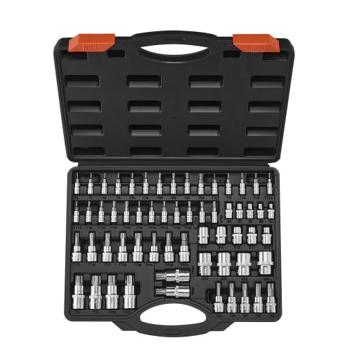 

VEVOR 60 PCS Juego de Dados Torx y Dados Torx Externos, T6-T70, TT6-TT70, TP8-TP60, E4-E24, Acero de Aleación S2 y Acero Cr-V, con Impulsores de 1/4", 3/8" y 1/2", Estuche de Almacenamiento