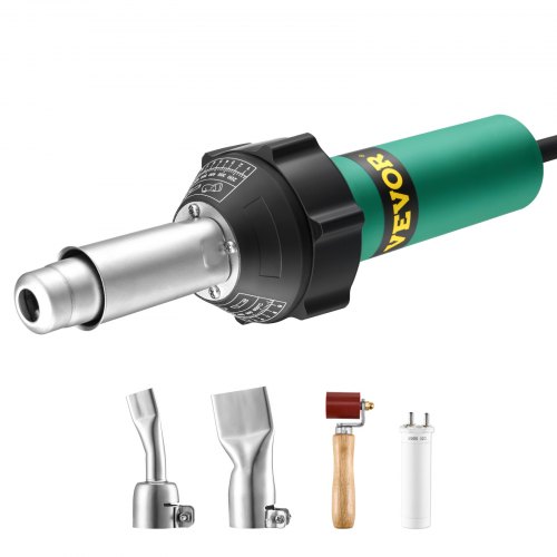 

VEVOR Soldador de Aire Caliente para Plástico, 1600 W, Pistola de Calor para Soldar Vinilo TPO de PVC, con 4 Accesorios: 2 Boquillas y 1 Rodillo de Costura para Láminas de PP/PE/PVC, 330 x 95 x 56 mm