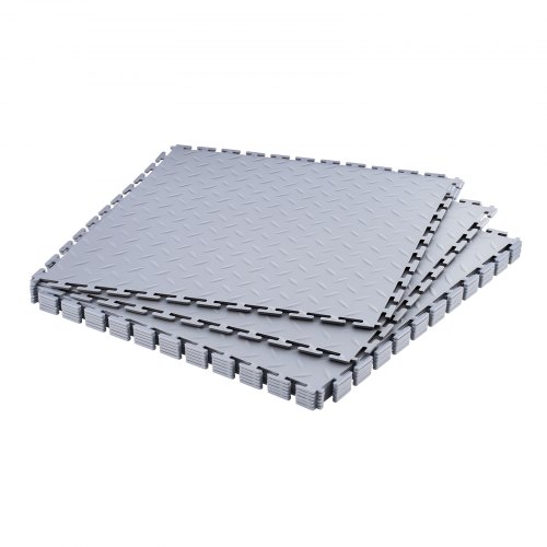 

VEVOR Suelo de PVC Antideslizante para Garaje, Paquete de 8 Unidades de 513 x 513 x 5 mm, Instalación por Clic, con Patrón de Diamante para Taller, Almacén, Cuarto de Herramientas, Gris Claro