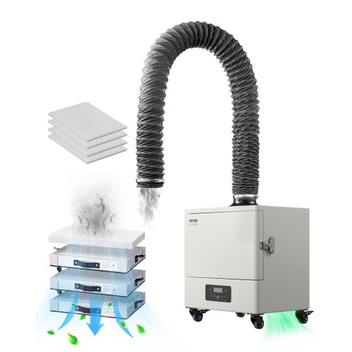 VEVOR Extractor de Humos de Soldadura 280 W con Mangueras Dobles Absorbedor de Humo de Soldadura 459 m³/h sin Escobillas con Filtros de 4 Etapas y 10 Velocidades para Soldadura, Grabado Láser