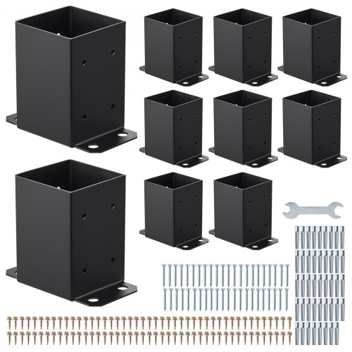 

VEVOR Base para Postes de Madera 91 x 91 mm Tamaño Interior 89 x 89 mm 10 Piezas Soportes de Acero al Carbono para Postes Espesor de 2 mm para Instalaciones Fijas de Pérgolas, Barandillas, Negro