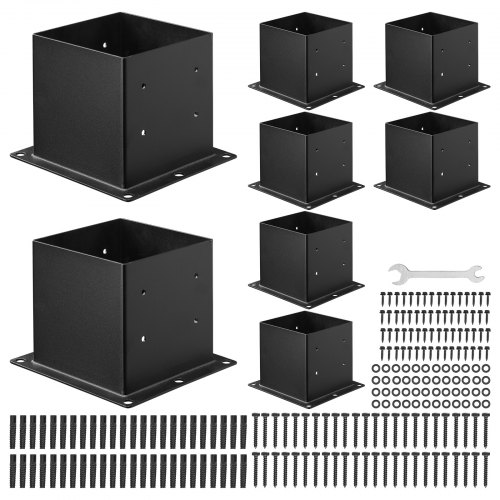 

VEVOR Base para Postes de Madera 96 x 96 mm Tamaño Interior 92 x 92 mm 8 Piezas Soportes de Acero al Carbono para Postes Espesor de 2 mm para Instalaciones Fijas de Pérgolas, Barandillas, Negro