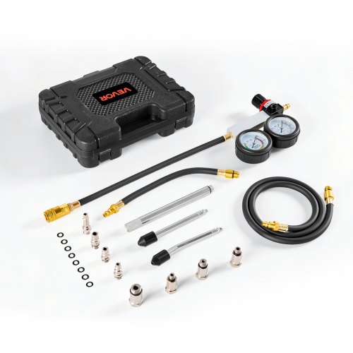 

VEVOR Kit de Comprobador de Fugas de Cilindros, Rango de Manómetro de 0-100 PSI, Probador de Compresión de Cilindros con 4 Adaptadores, 2 Tubos Metálicos, Prueba de Presión y Tasa de Fugas en Autos