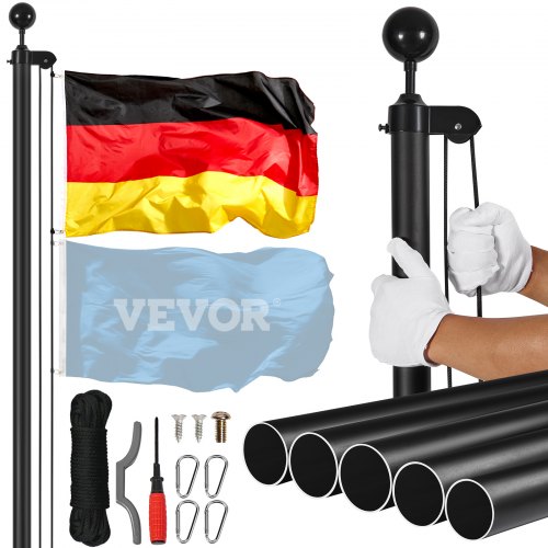 

VEVOR Kit de Mástil Desmontable 609cm de Aluminio con Bandera de Alemán, Negro