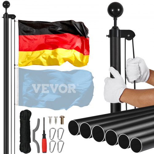 

VEVOR Kit de Mástil Desmontable 914cm de Aluminio con Bandera de Alemán, Negro