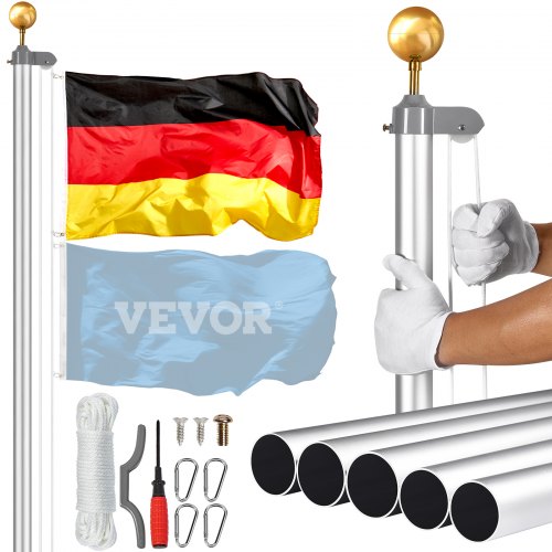 

VEVOR Kit de Mástil Desmontable 609cm de Aluminio con Bandera de Alemán, Plata