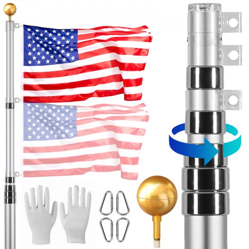 

VEVOR Kit de Mástil Telescópico de Bandera 914cm de Aluminio Resistente, Plata