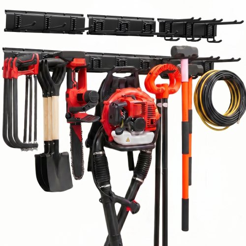 VEVOR Organizador de Herramientas de Pared Capacidad de 272 kg en Total, Acero al Carbono, Estante de Almacenamiento de Pared con 3 Rieles y 9 Ganchos Ajustables, para Garaje Jardín Cobertizo y Taller