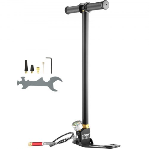 

VEVOR Bomba de Aire 4.500 PSI, Inflador de Aire de Bomba con Manómetro de Alta Presión, Inflador de Bomba de Mano de Tres Etapas, Bomba de Aire de Acero Inoxidable de Bicicletas de Pie y Carretera