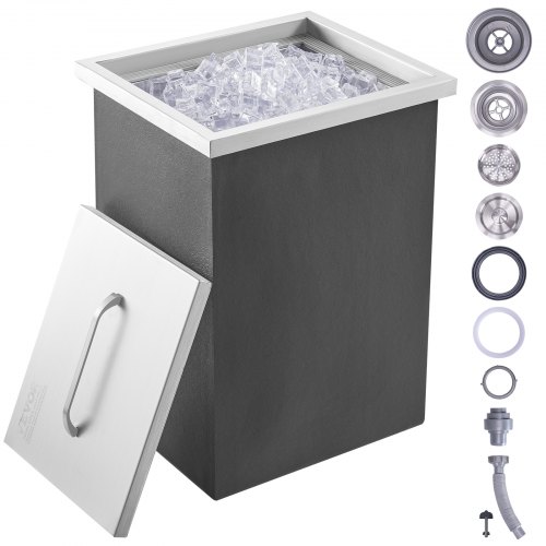 

VEVOR Bandeja de Hielo Empotrada 25,3 L 355x305x461 mm Caja de Hielo Aislada con Tapa de Acero Inoxidable Conservador de Cubitos de Hielo para Bebidas Cervezas Frías Cocina al Aire Libre Bar Hogar
