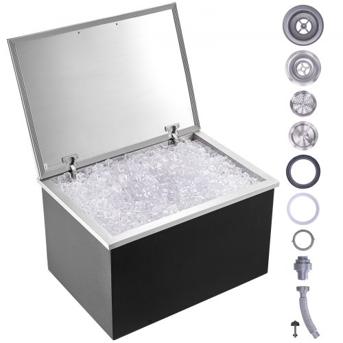 

VEVOR Cofre de Hielo, 710 mm de Largo x 508 mm de Ancho x 437 mm de Alto, Enfriador de Hielo de Acero Inoxidable, Contenedor de Hielo Comercial con Cubierta con Bisagras, Aleación de Aluminio de Mango