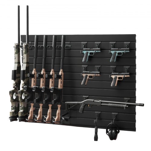 

VEVOR Estante de Pared para Armas de Fuego, Capacidad de 6 Escopetas y 6 Pistolas, Soporte de Montaje en Pared, con Ganchos Adicionales, Acero al Carbono, Organizador de Accesorios para Taller Garaja