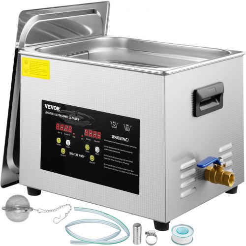 

VEVOR Limpiador Ultrasónico Mejorado 15 L Calentador 600 W Ultrasónico 360 W Limpiador de Piezas Ultrasónico de Laboratorio Digital con Temporizador para Limpiar Instrumentos Dentales de Vidrio