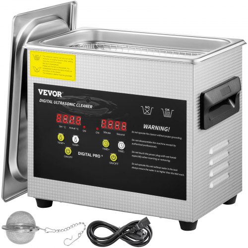 

VEVOR Limpiador Ultrasónico Digital 3L 200W Temporizador Calentador para Joyería