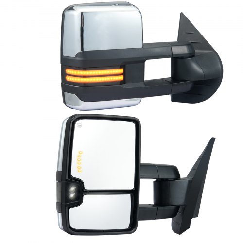 

VEVOR Espejo Plata de Remolque Calefacción Eléctrica con Luz de Señal, 2 piezas, Control Manual Telescópico Plegable Descongelación de Calefacción para Chevrolet Silverado(2007-2014), GMC, Cadillac