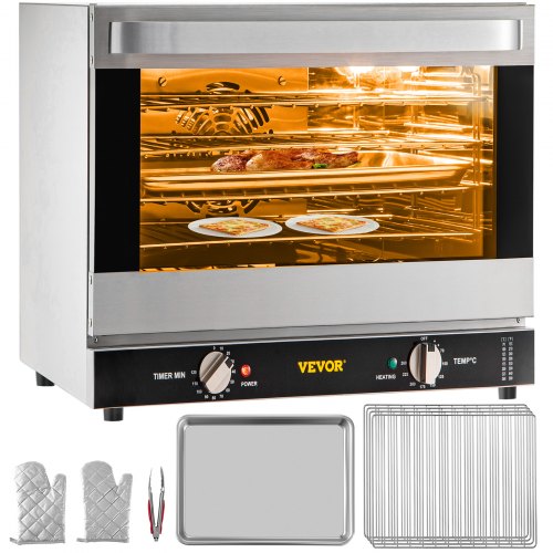 

VEVOR Horno de Convección Eléctrico 66 L 1800 W Horno Sobremesa 58 x 55 x 50 cm, Acero Inoxidable y Vidrio Templado, Horno Eléctrico Multifunción de Sobremesa 65-250 ℃ con 4 Estantes para Cafeterías