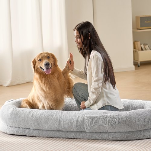 

VEVOR Cama Grande para Perros Tamaño Humano Piel Sintética 171x89x25 cm Gris