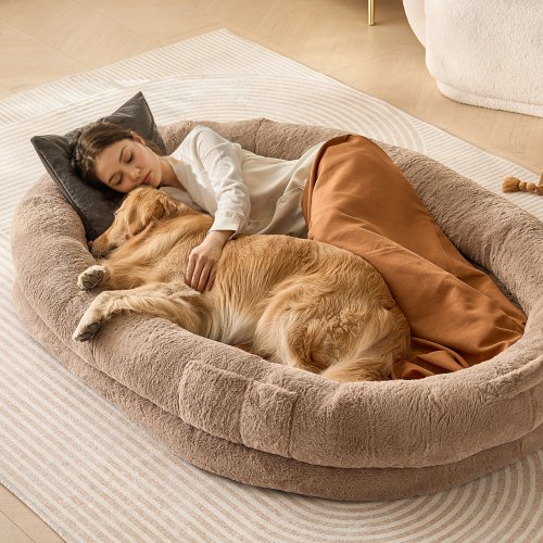 

VEVOR Cama para Personas y Mascotas 1825 x 1220 x 254 mm Cama Grande para Perros de Tamaño Humano con Funda de Piel Sintética de Conejo Espuma de Panal, Bolsillo de Almacenamiento, Marrón