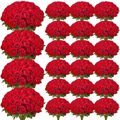 

VEVOR Flores Artificiales, 500 Rosas Artificiales de Espuma Roja de Aspecto Real a Granel, Rosas Rojas Artificiales con Tallos para Ramos de Boda, Centros de Mesa y Decoración de Mesas de Fiesta