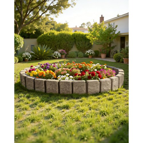 

VEVOR Borde de Piedra Artificial para Jardín 120x10x23 cm, 4 Piezas de Borde de Césped Realista Flexible del Tamaño de un Ladrillo con Púas de Anclaje, para Caminos de Acceso y Pasarelas, Beige