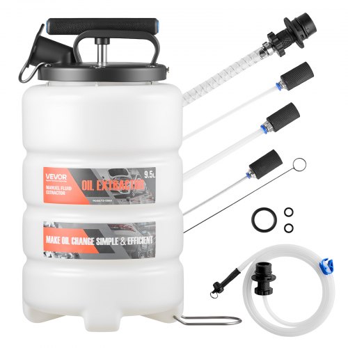 VEVOR Bomba de Líquido de Transmisión Manual Capacidad 9,5 L, Extractor de Aceite de Mano para Máquinas, con Manguera 150 cm Tubos de Extensión Adaptadores, Cambio de Aceite para Coches Barcos Motos