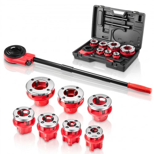 

VEVOR Kit de Roscado de Tuberías con Trinquete, Roscadora Manual para Tubos con Trinquete, Juego de Terrajas con 7 Medidas BSPT, Mango y Maletín Portátil para Instalación y Reparación de Tuberías