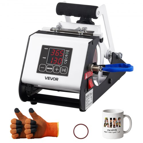 VEVOR Prensa de Calor para Tazas Máx. de 444 mL Prensa Térmica para Vasos, Temporizador 0-999s Temperatura Ajustable 0-220?, Pantalla LED, con Guantes y Cinta, Máquina para Vasos de Vidrio Cerámica