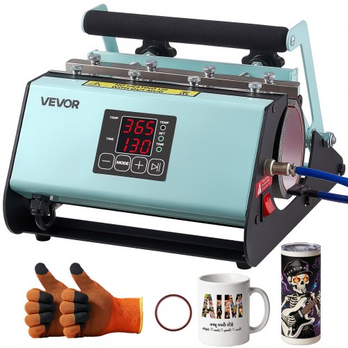 VEVOR Prensa de Calor para Tazas Prensa Térmica para Vasos Máx. de 887 mL, Temperatura Ajustable 0-220? Temporizador 0-999s Cinta y Guantes, Máquina de Sublimación para Vasos de Vidrio Cerámica, Verde