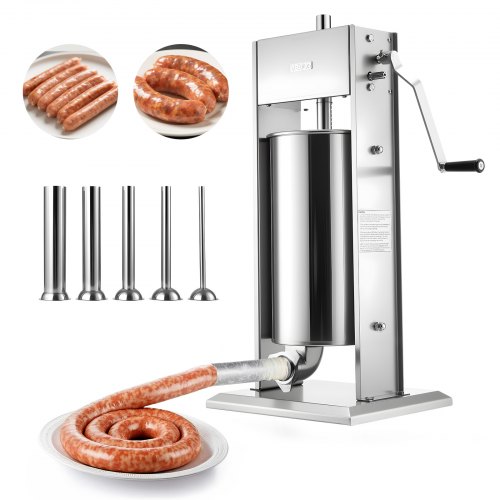

VEVOR Embutidora Manual de Salchichas Capacidad de 15 L Embutidora Vertical de Mesa de Acero Inoxidable con 5 Tubos de Relleno para Churros Salchichas para Restaurante Supermercado Hogar Cocina